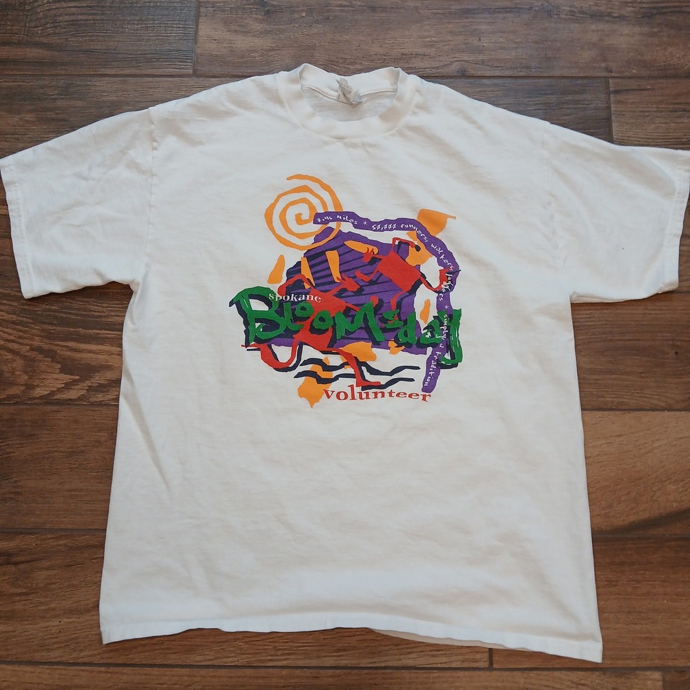 Vintage Spokane Bloomsday Volunteer Shirt Mens Large White Graphic Jerzees